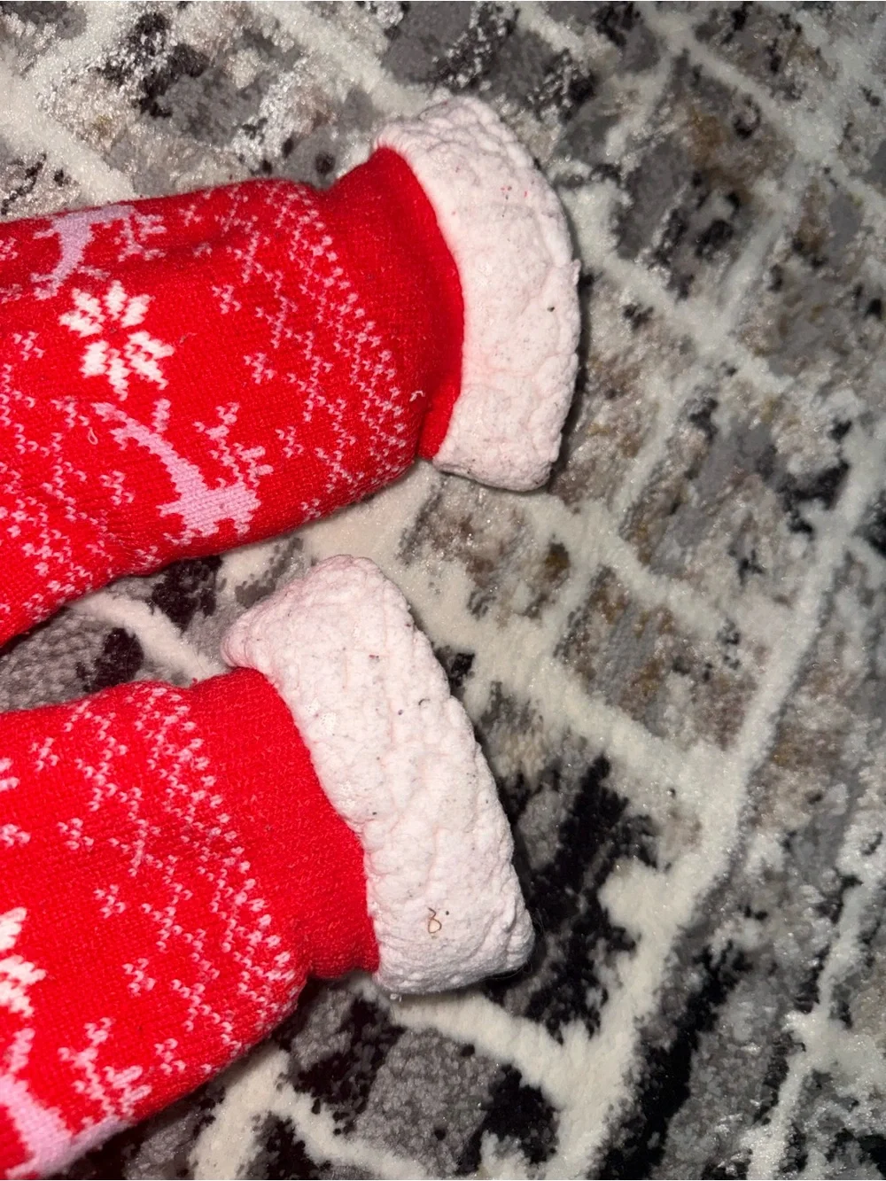 Cozy Red Holiday Reindeer Slipper Socks